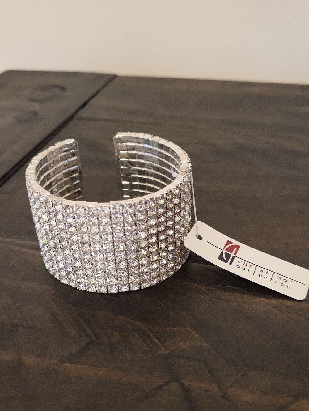 Christina Collection  Silver Crystal Wide Cuff Bracelet